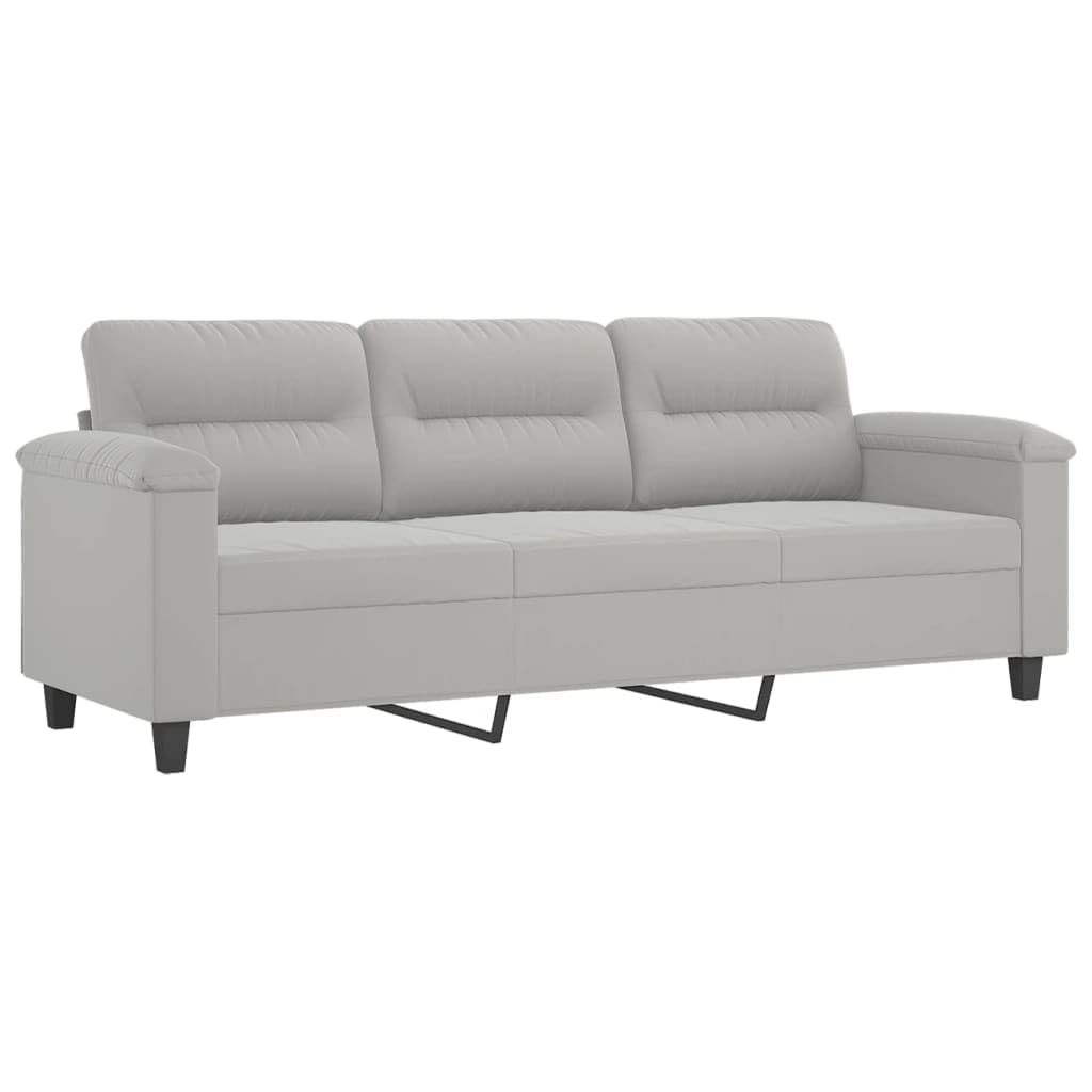 Juego de 4 piezas de sofá gris claro con tejido de microfibra, incluye chaise longue, sofá de 2 plazas, sofá de 3 plazas y reposapiés, taburete de 60 x 50 x 41 cm, diseño moderno para salón