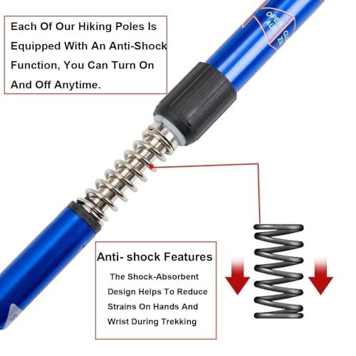 Image of Trekking Poles, Collapsible Lightweight Shock-Absorbent Hiking Walking Sticks Adjustable Aluminum Hiking Poles for Women Men Kids (Blue)