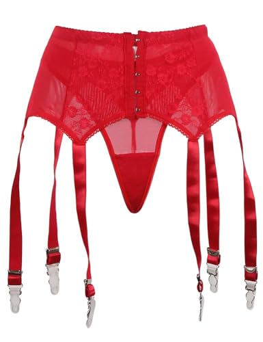 Image of ohyeah Plus Size High Waist Garter Belt Set Lace Mesh Suspender Belt with 6 Vintage Metal Clip for Stockings