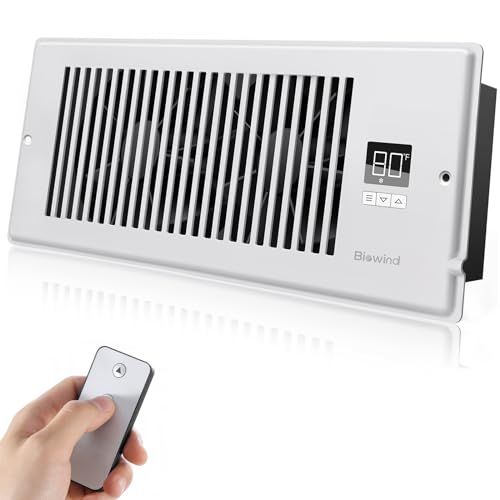BIOWIND Quiet Register Booster Fan Fits 4 x 12 Register Holes 10-Speed Smart Heating Cooling AC Vent Fan with Remote Control and Thermostat Control - White