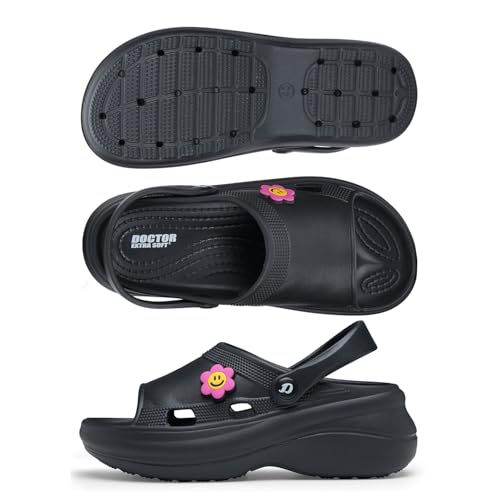 Image of DOCTOR EXTRA SOFT Women's Classic Smiley Charm Clogs /Sandals with Adjustable Back Strap for Adult| Comfortable & Lightweight | Stylish & Anti-Skid| Casual Waterproof Everyday Mules Girls Ladies D-539