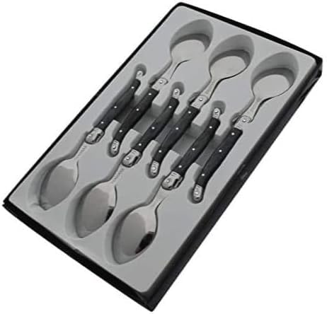 Pradel Excellence - Laguiole - Boîte de 6 Cuillères à Café - Acier Inoxydable - Mitre Inox - Manche Gris Marbré - Présentation en Boîte Vitrine -...