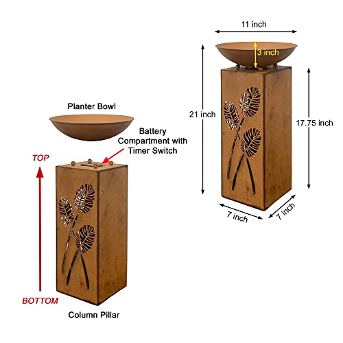 image for Westcharm Rustic LED Pillar Garden Statue with Planter Dish Bowl and A