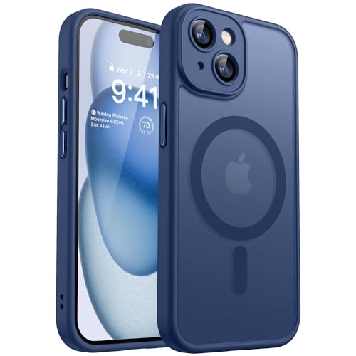 Image of CANSHN Magnetic for iPhone 15 Plus Case, Upgraded [Full Camera Protection] [Compatible with Magsafe] [Translucent Matte] Shockproof Protective Phone Case for iPhone 15 Plus 6.7 inch - Deep Blue