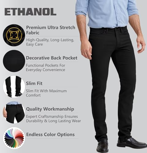 ETHANOL Mens Comfortable Stretch Trousers Slim Fit Straight Leg Stylish Design Pants2