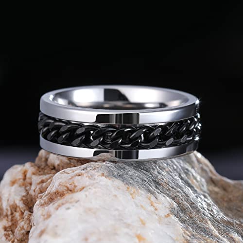 Image of King Will Black /Blue Stainless Steel 8mm Rings for Men Center Chain Spinner Ring, Size 7-14
