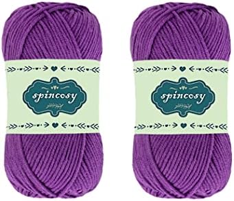 2 Skeins Soft Crochet Yarn, 100g 280 Yards Assorted Colors 4ply Acrylic Yarn,Yarn for Crochet & Hand Knitting by spincosy (Purple)