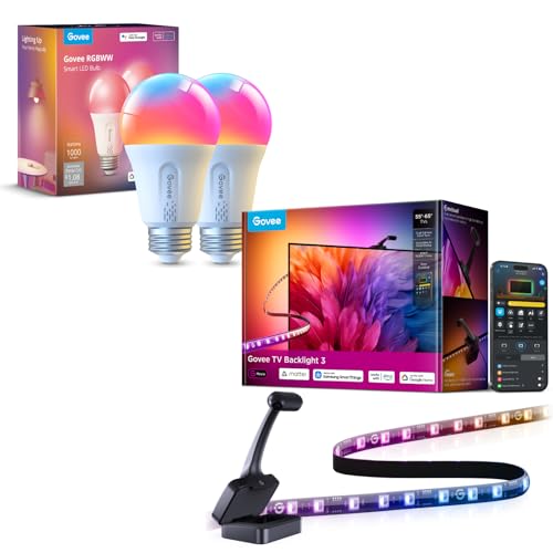 Govee TV Backlight 3 with Dual 4MP Lens Bundle LED Smart Light Bulbs