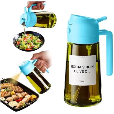 TrendPlain - Original Oil Dispenser for Kitchen - 2 in 1 Oil Dispenser and Oil Sprayer - Olive Oil Dispenser Bottle w/Stickers - Olive Oil Sprayer for Cooking Sky Blue (Light Blockage) Cover