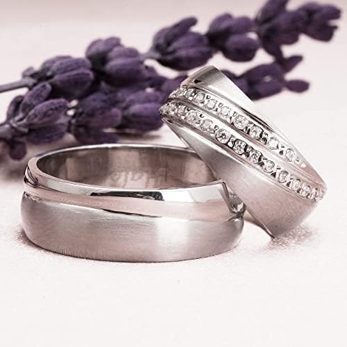 Conjuntos de anillos de bodas de plata Conjunto de anillos de bodas a juego para parejas de Plata de Ley 925 Conjunto de anillos de bodas de plata personalizados para hombre y mujer