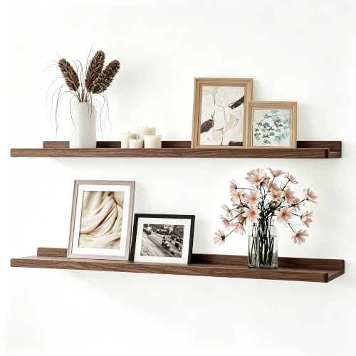 Image of Walnut Floating Shelves for Wall Decor, 32 in Shelf with Lip, 2 Set