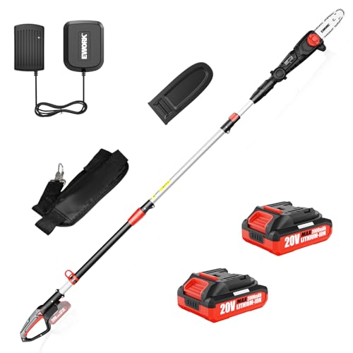 Image of EWORK Electric Pole Saws for Tree Trimming 20V 8-Inch Cordless Pole Chainsaw, Extension to 14.8-Ft, 4-Angle Adjustable Head, Tool-Free Tensioning with 2x2.0Ah Battery & Fast Charger
