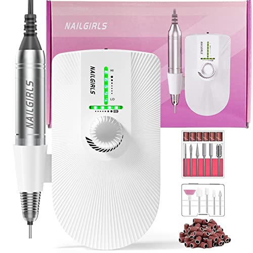 Nail Drill NAILGIRLS Rechargeable Electric Nail File 35000RPM Portable Electric Nail Drill Machine with 11 Bits and 26 Sanding Bands Nail Drills for Gel Nails Manicure Tools for Home & Salon Use