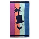 Lincoln & Palm Oversized Terry Beach Towel, Tropical Sunset Colors, Yarn Dyed Reversible, 70x40, 100% Aegean Cotton, 440gsm, Made in Turkey | 1 Piece (Logo Stripe)