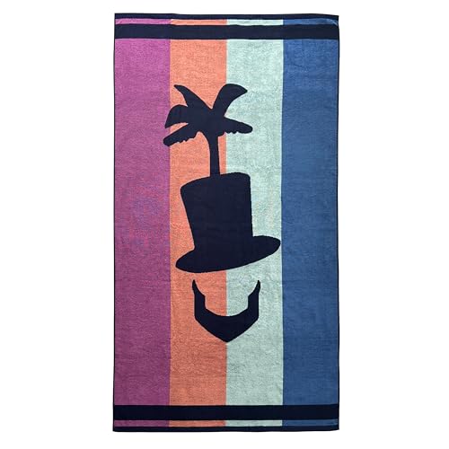 Lincoln & Palm Oversized Terry Beach Towel, Tropical Sunset Colors, Yarn Dyed Reversible, 70x40, 100% Aegean Cotton, 440gsm, Made in Turkey | 1 Piece (Logo Stripe)