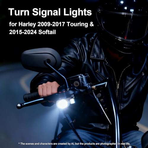 Image of MoKitDora LED Turn Signals Front Mini Blinkers Running Light for 2009-2017 Harley Touring Street Road Electra Glide King 2015-2024 Softail Breakout Deluxe Fat Boy Street Bob, Chrome Housing Amber Lens