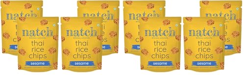 Image of Natch Thai Sticky Rice Chips pack, Healthy Snacks for Adults & Kids 100% Natural, Vegan & Gluten Free, Low Calorie Crackers Crisps 25g each (Pack of 8), Sesame