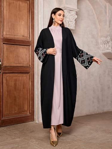 Image of Women's Ethnic Embroidery Muslim Abaya Open Kimono Cardigan Jalabiya