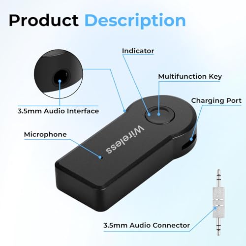 Image of TECHONTO Bluetooth 4.2 Receiver & Hands-Free Car Kit - Wireless 3.5mm Aux Adapter for Music Streaming in Car Stereos, Home Audio System, Headphones & Speaker- A2DP, 40ft Range