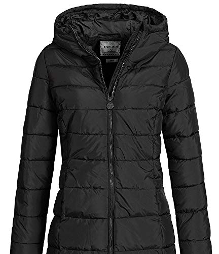 Eight 2 Nine Damen Steppmantel LETN-039 Lange Stepp-Jacke mit Kapuze black M