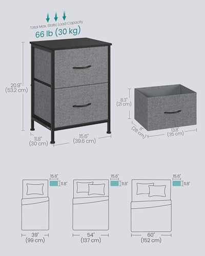 Image of SONGMICS BELLAH Collection - Dresser for Bedroom, Chest of Drawers, Nightstand, 2 Drawers, Storage Organizer Unit, Closet, Entryway, Modern, Slate Gray ULGS312GN02S