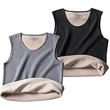 AOOPOO 2 Pack Mens Fleece Lined Thermal Tops Vest Round Neck Sleeveless Thermal Vest for Men Thickened Undershirt Keep Warm Underwear Bottoming Shirt Blouse for Indoor Outdoor Work Outfits
