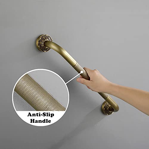 Lucyound Brass Shower Grab Bar, Bathroom Wall Handrail With Anti-Slip Handle, Bath Safty Bar, Antique Gold, 20 Inch #TOP2