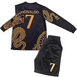 CEKFAX #7 Special Gold Black Dragon Edition Long Sleeve Football Soccer Kids Jersey Shorts Set Youth Sizes (Black, 30 (12-13 Years Old))
