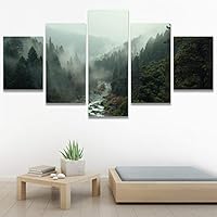 SIGNWIN 5 Panel Canvas Wall Art Forest Rivers for Home Decorations Ready to Hang - 60