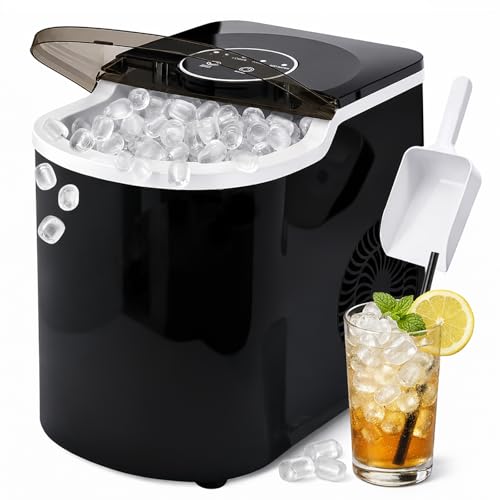 MoraRise Countertop Ice Maker Machine, 12kg/24H, Portable & Self-Cleaning, 7 Bullet Ice Cubes in 6 Mins, Ideal for Home/Kitchen/Office/Bar