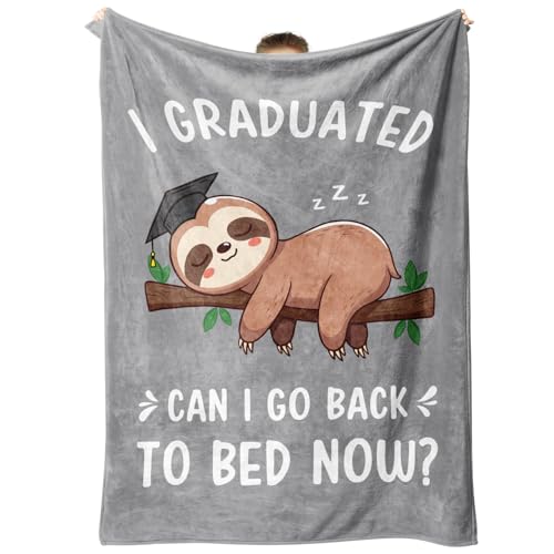 GoMelley Graduation Gifts for Her & Him, Funny Graduation Blanket, 2026 High School, College, Masters Degree, Phd Graduation Presents for Women Men, Sloth Blanket, Gray, 50" x 60"