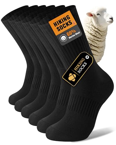 SukModen Merino Wool Socks for Men 3 Pairs Thermal Winter Hiking Socks Thick Warm Boot Socks for Cold Weather