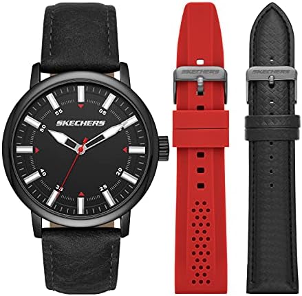 Skechers Men's Quartz Watch Gift Set, Black Red Set,