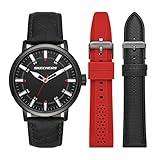 Skechers Men's Quartz Three-Hand Watch & Interchangeable Band Gift Set, Color: Black/Red (Model: SR9068)
