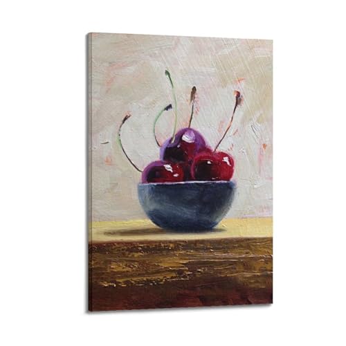 Toile cerises bol bleu JIDUHON 20x30cm | Réveillez un mur vide avec cette déco moderne