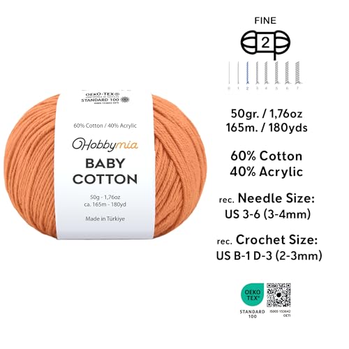 Image of Baby Cotton Blend Yarn - Soft Sport Weight Yarn for Crochet & Amigurumi - 50g /180yds - 60% Cotton 40% Acrylic - Ideal for Baby & Knitting Proj.(Atomic Tangerine, 1 Ball)