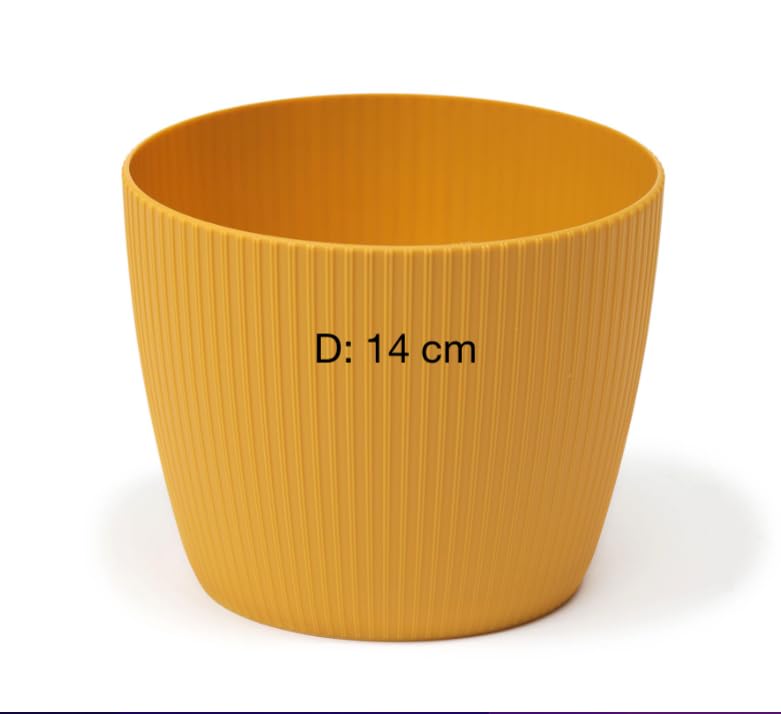 MELTOM Übertopf Blumentopf Kräutertopf 3D Rillen Dekorativ (Senf, XS-14 cm)
