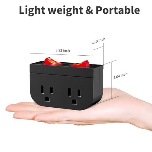 POWAWINI 3 Pack Grounded Outlet Adapter, Dual Switch, Red Indicator by POWAWINI - Used condition - Image 6