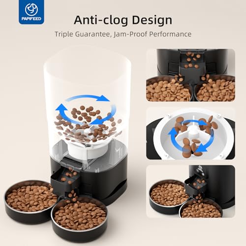 PAPIFEED Automatic Cat Feeder 2 Cats, 2.4G WiFi Cat Food Dispenser with App Control, 7L Slow Feeder Timed Cat Feeder for Dry Food, 10 Meals/Day, 12 Portions/Meal, Dual Power Supply, Black - Image 5