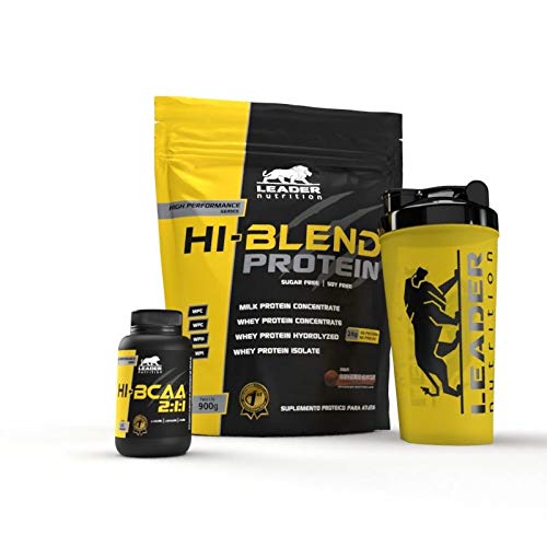 Kit Hi-Blend Protein 900gr + Hi-BCAA 2:1:1 60 cáps + Coqueteleira - Leader Nutrition - Baunilha