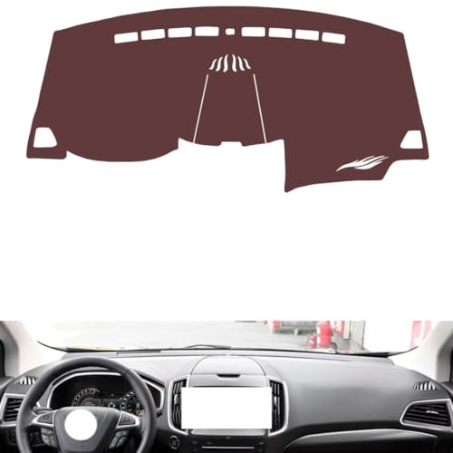 Anti-Slip Sun-Proof Dashboard Cover Compatible with Ford Edge （No Warning Light） 2015-2018, Premium Leather (Brown)