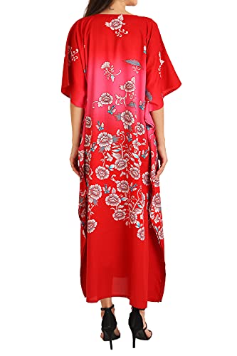 Image of Miss Lavish London Kaftan Dresses for Women,Beach Kaftan Coverups,Hawaiian Coverups for Women,Long Beach & Swimsuit Coverups,Plus Size African Caftan Dress,Moroccan Style Loungewear Red M