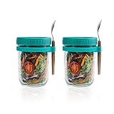 SMARCH Overnight Oats Jars with Lid and Spoon Set of 2, 10 oz Large Capacity Airtight Oatmeal Contai