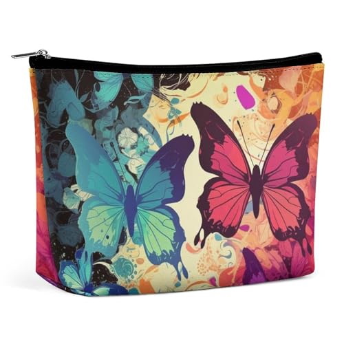 Bolsa de maquillaje, bolsa de viaje para cosméticos, bolsa de aseo portátil con estampado de mariposas de colores, bolsa de gran capacidad con cremallera, estuche organizador de maquillaje, bolsa de a