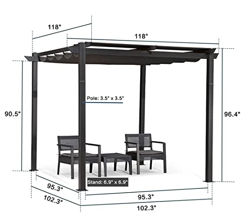 Purple Leaf Outdoor Retractable Pergola With Sun Shade Canopy 10' X 10' Patio Aluminum Pergola Shelter For Backyard Deck Garden Modern Metal Pergola, Gray #TOP4