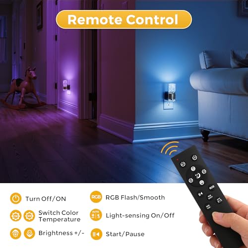 Image of L LOHAS LED Night Light,Dimmable Night Lights Plug into Wall with Remote Control, RGB Color Changing, Dusk to Dawn Sensor, Acrylic Bubble Nightlight for Bathroom