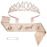40 Geburtstag Frauen Deko Schärpe und Tiara, Geburtstag Schärpe und Geburtstagskrone, Roségoldener Geburtstagsgürtel und Tiara-Krone, 40 geburtstag frauen, Geschenke für Frauen Geburtstag Deko