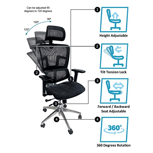 Ergomax Ergonomic Height Adjustable, Breathable Mesh Fabric, Home Office Chair, 53 In. Max, Gray #TOP2