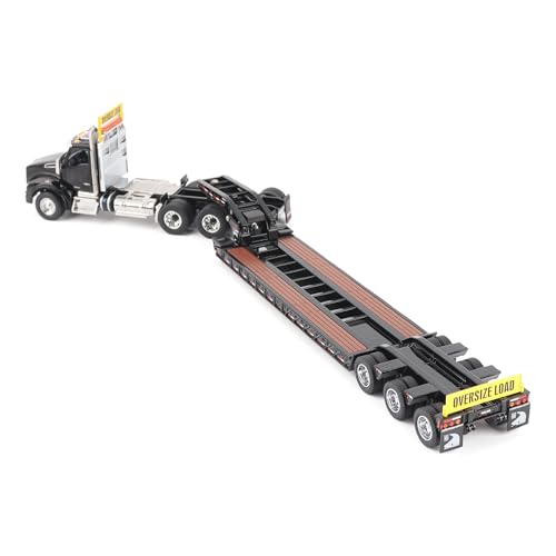 Diecast Masters Kenworth T880 SBFA Daycab Tridem Tractor con Remolque Trail King TK120 HDG Lowboy 1:50 Negro miniatura 5