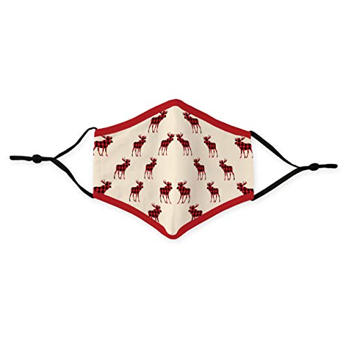 Weddingstar 3-Ply Adult Winter Washable Cloth Face Mask Reusable and Adjustable with Filter Pocket - Buffalo Plaid Moose - Image 3